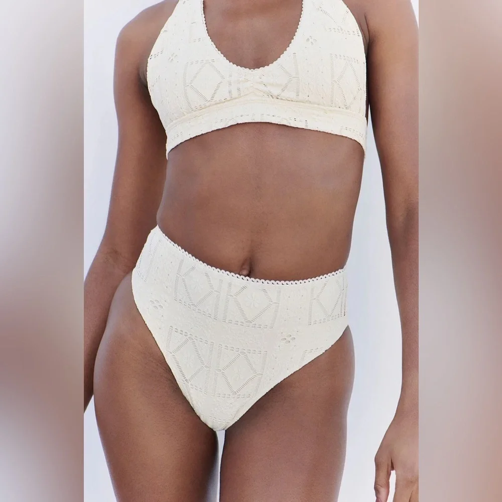 New! Frankie’s Bikinis Jenna High Waist Bikini Bottom in Angel Dust 31552